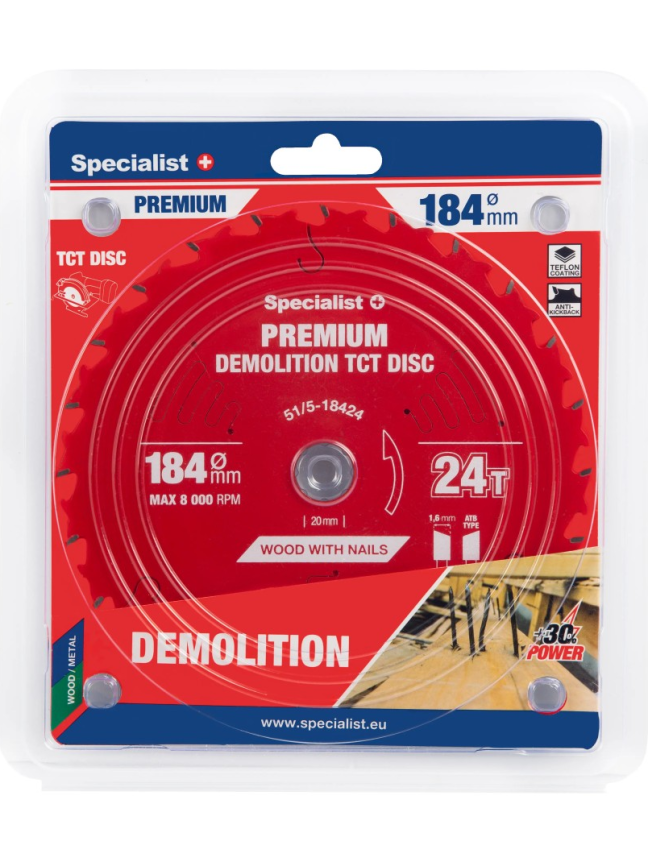 Specialist+ Pjovimo diskas 184x24Tx20/16mm, Demolition PREMIUM, SPECIALIST+ Specialist+ Pjovimo diskas 184x24Tx20/16mm, Demolition PREMIUM, SPECIALIST+