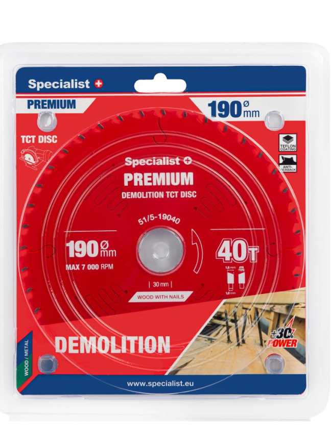 Specialist+ Pjovimo diskas 190x40Tx30mm, Demolition PREMIUM, SPECIALIST+ Specialist+ Pjovimo diskas 190x40Tx30mm, Demolition PREMIUM, SPECIALIST+