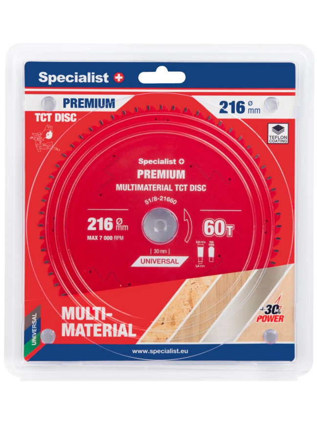 Specialist+ Pjovimo diskas 216x60Tx30mm, Multimaterial PREMIUM, SPECIALIST+ Specialist+ Pjovimo diskas 216x60Tx30mm, Multimaterial PREMIUM, SPECIALIST+