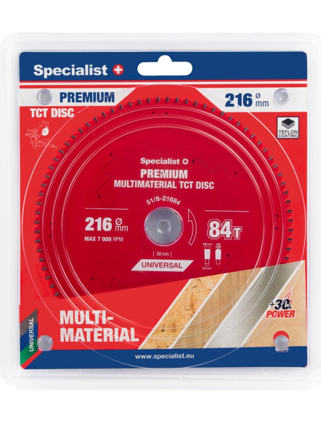 Specialist+ Pjovimo diskas 216x84Tx30mm, Multimaterial PREMIUM, SPECIALIST+