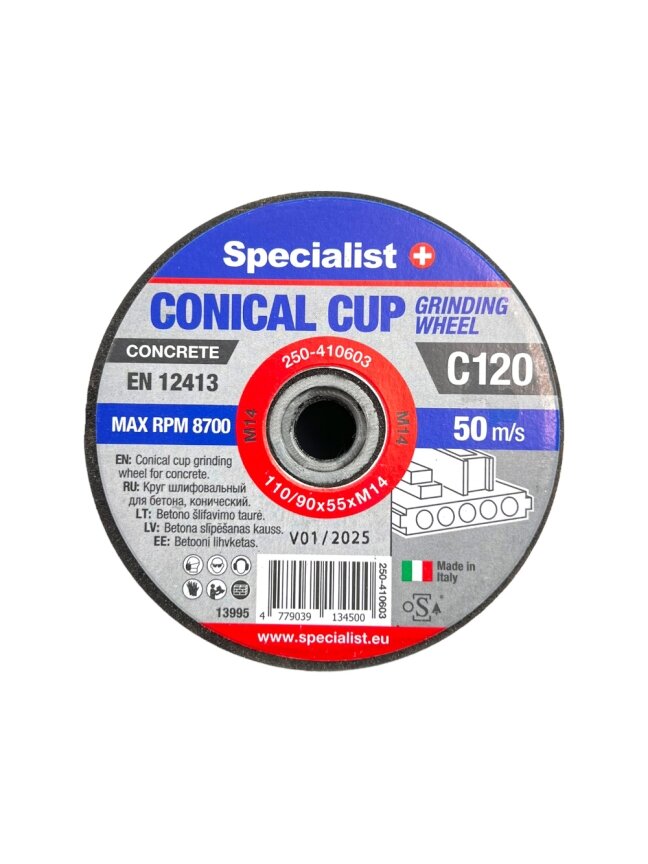 Specialist+ SPECIALIST+ betono šlif. taurė C120, 110/90x55xM14 mm 1 Specialist+ SPECIALIST+ betono šlif. taurė C120, 110/90x55xM14 mm 1
