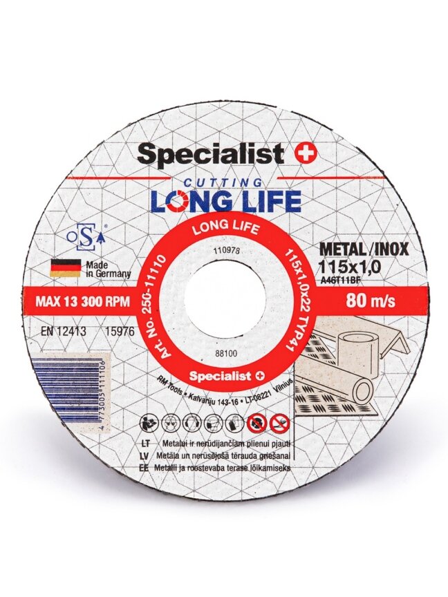 Specialist+ SPECIALIST+ metalo pj.diskas LONG LIFE, 115x1x22 mm Specialist+ SPECIALIST+ metalo pj.diskas LONG LIFE, 115x1x22 mm