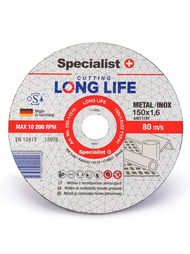 Specialist+ SPECIALIST+ metalo pj.diskas LONG LIFE, 150x1.6x22 mm Specialist+ SPECIALIST+ metalo pj.diskas LONG LIFE, 150x1.6x22 mm