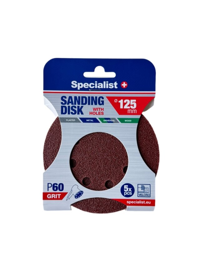 Specialist+ SPECIALIST+ šlifavimo popierius su skylėmis P60, 125 mm, 5 vnt. Specialist+ SPECIALIST+ šlifavimo popierius su skylėmis P60, 125 mm, 5 vnt.