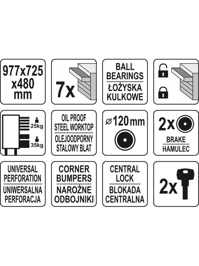 Spintelė įrankiams su ratukais, 7 stalčiai Yato 8 Spintelė įrankiams su ratukais, 7 stalčiai Yato 8