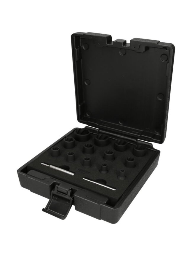 Spiralinio profilio galvučių rinkinis ¼" + ½" 15 vnt, 6-27mm, KS Tools