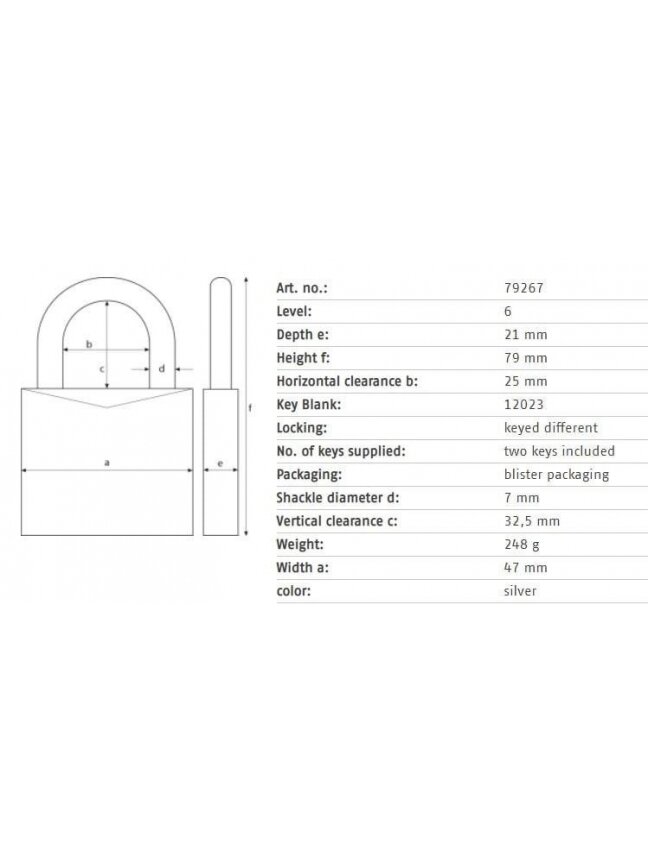 Spyna Abus 79267, sidabro, 79 mm x 47 mm 1 Spyna Abus 79267, sidabro, 79 mm x 47 mm 1