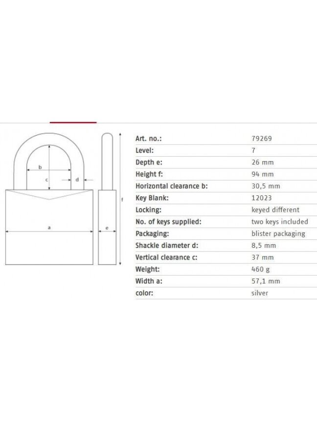 Spyna Abus 79269, sidabro, 94 mm x 57 mm 1