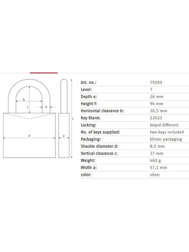 Spyna Abus 79269, sidabro, 94 mm x 57 mm 1