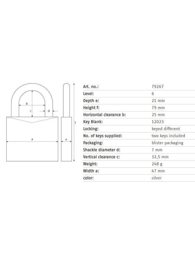 Spyna Abus 79267, sidabro, 79 mm x 47 mm 1 Spyna Abus 79267, sidabro, 79 mm x 47 mm 1
