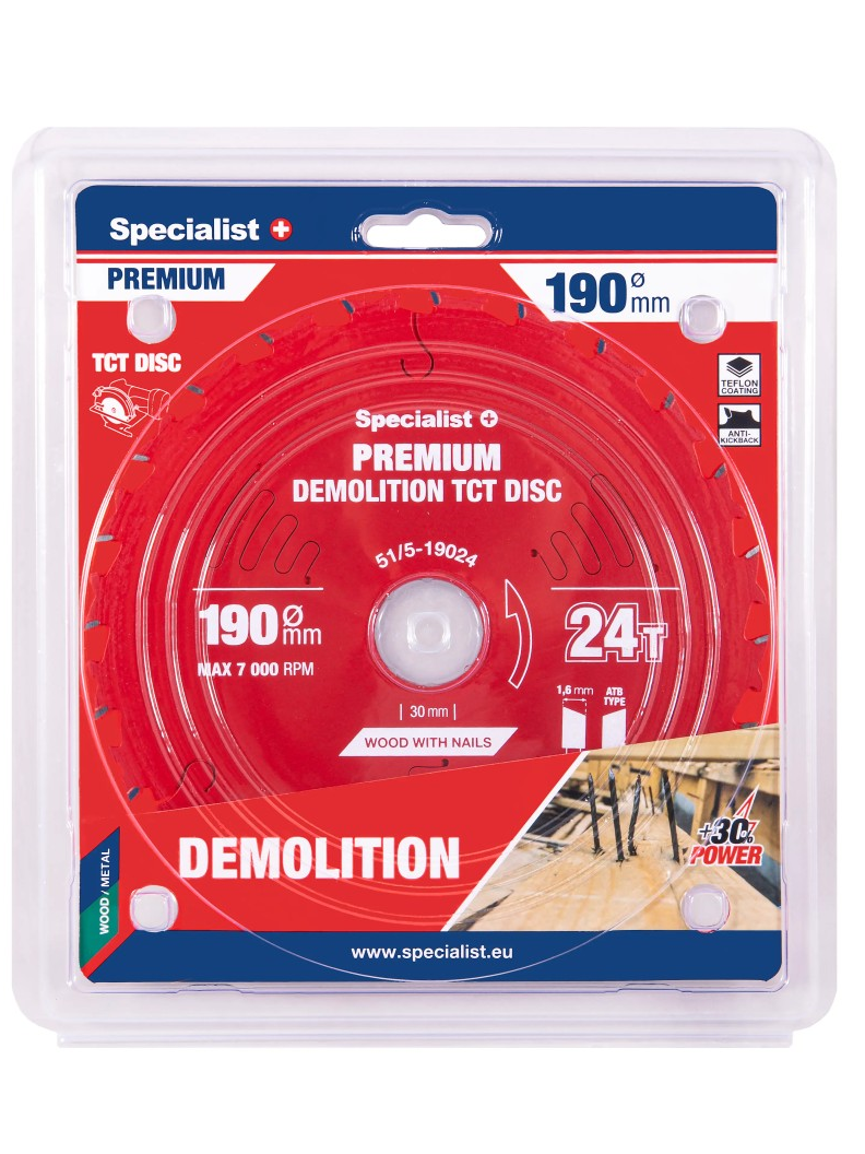 Specialist+ Pjovimo diskas 190x24Tx30mm, Demolition PREMIUM, SPECIALIST+