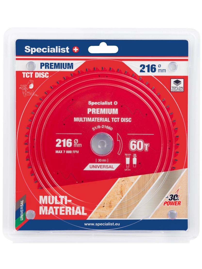 Specialist+ Pjovimo diskas 216x60Tx30mm, Multimaterial PREMIUM, SPECIALIST+ Specialist+ Pjovimo diskas 216x60Tx30mm, Multimaterial PREMIUM, SPECIALIST+