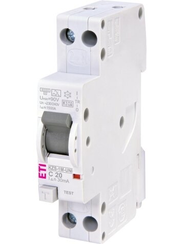 Srovės nuotėkio rėlė ETI KZS-1M-UNI, 2P, 20 A, 240 V, 30 mA