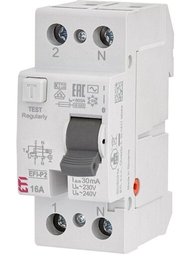 Srovės nuotėkio relė EFI-P2, 16A, 10kA, 30mA AC, 1P+N