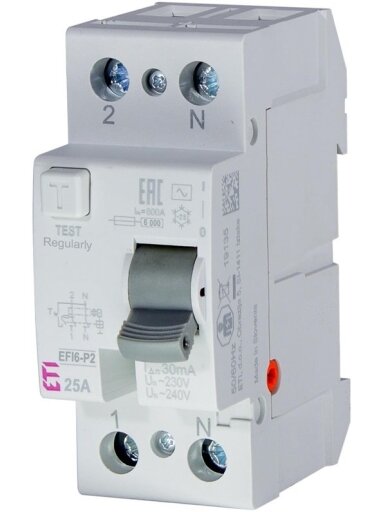 Srovės nuotėkio relė EFI6-P2 (25 A, 6 kA, 30 mA AC, 2P)