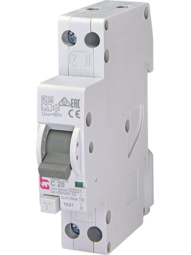 Srovės nuotėkio rėlė ETI KZS-1M, 1P, 20 A, 230 V, 30 mA