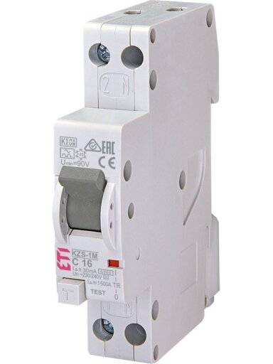 Srovės nuotėkio relė KZS-1M (C 16A; 6kA; 30mA A; 1P+N)