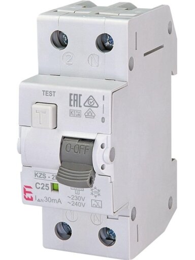 Srovės nuotėkio relė KZS-2M (C 25A; 6kA; 30mA A; 1P+N)
