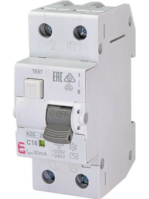 Srovės nuotėkio rėlė ETI KZS-2M, 230 V, 16 A, 30 mA, 2P Srovės nuotėkio rėlė ETI KZS-2M, 230 V, 16 A, 30 mA, 2P