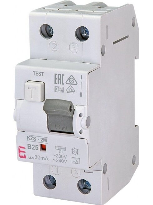 Srovės nuotėkio relė KZS-2M (B 25A; 6kA; 30mA A; 1P+N)