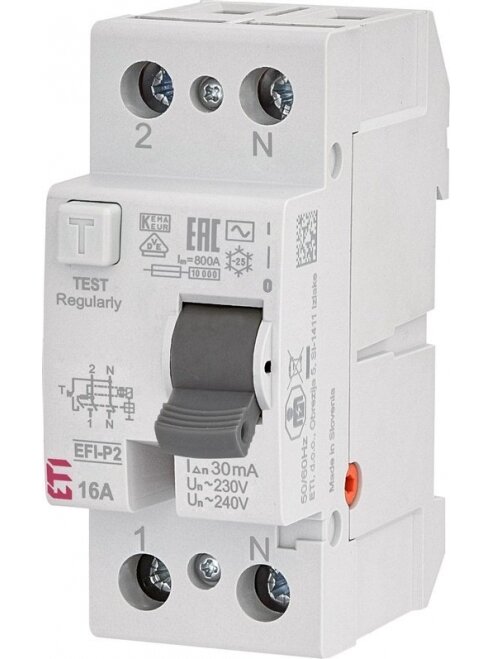 Srovės nuotėkio relė EFI-P2, 16A, 10kA, 30mA AC, 1P+N Srovės nuotėkio relė EFI-P2, 16A, 10kA, 30mA AC, 1P+N