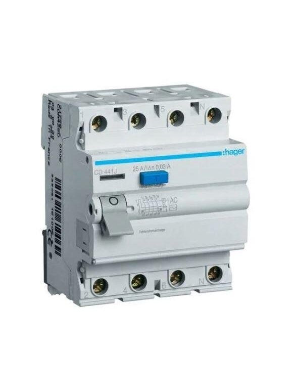 Srovės nuotėkio relė HAGER 30MA 4X40A AC, 400 V Srovės nuotėkio relė HAGER 30MA 4X40A AC, 400 V
