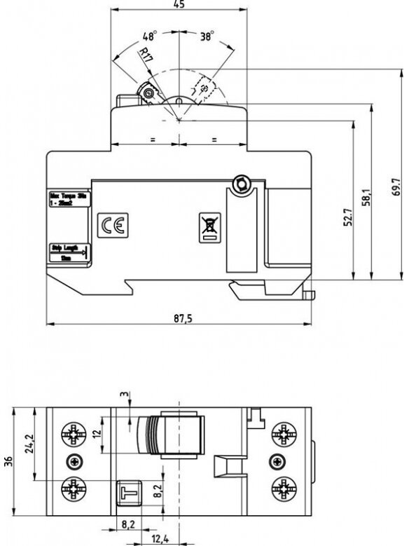 Srovės nuotėkio relė EFI-P2, 25A, 10kA, 30mA AC, 1P+N 1