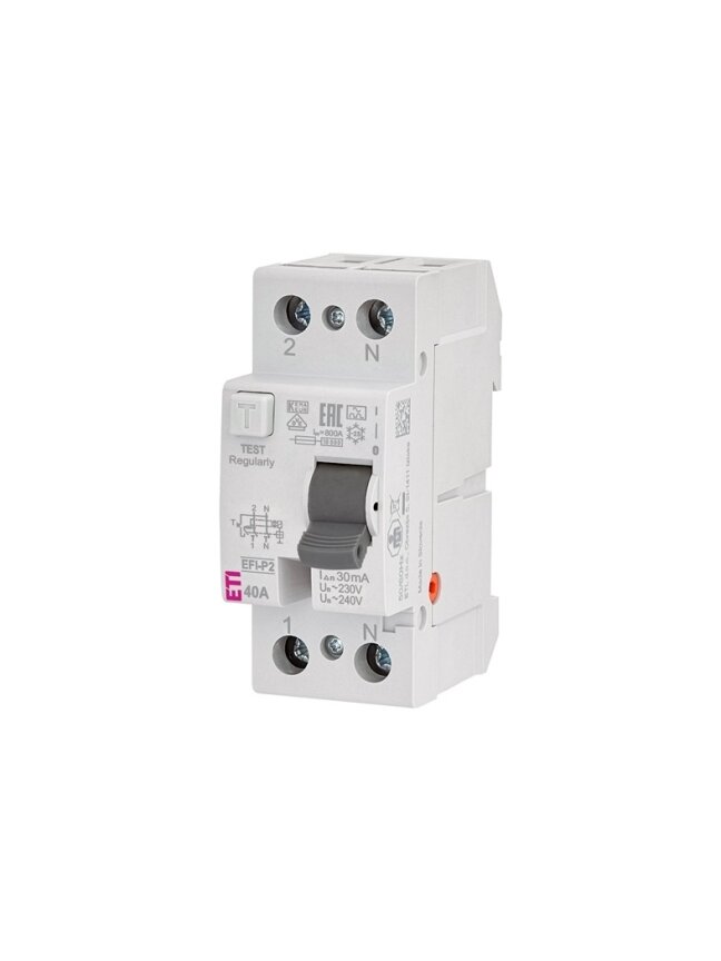 Srovės nuotėkio rėlė ETI EFI-P2 A 10kA, 2P, 40 A, 240 V,30mA Srovės nuotėkio rėlė ETI EFI-P2 A 10kA, 2P, 40 A, 240 V,30mA