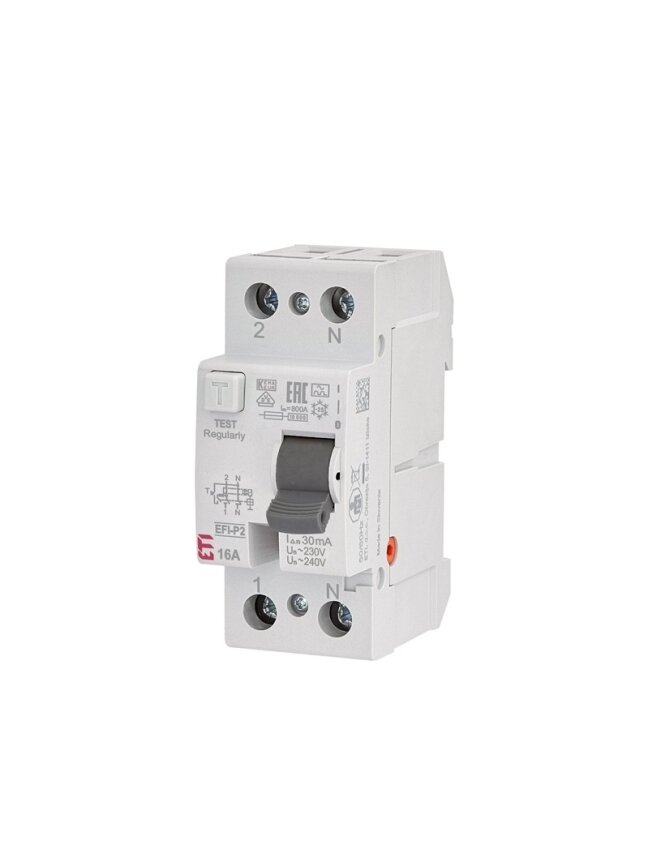Srovės nuotėkio rėlė ETI EFI-P2 A, 2P, 16 A, 240 V, 30 mA Srovės nuotėkio rėlė ETI EFI-P2 A, 2P, 16 A, 240 V, 30 mA