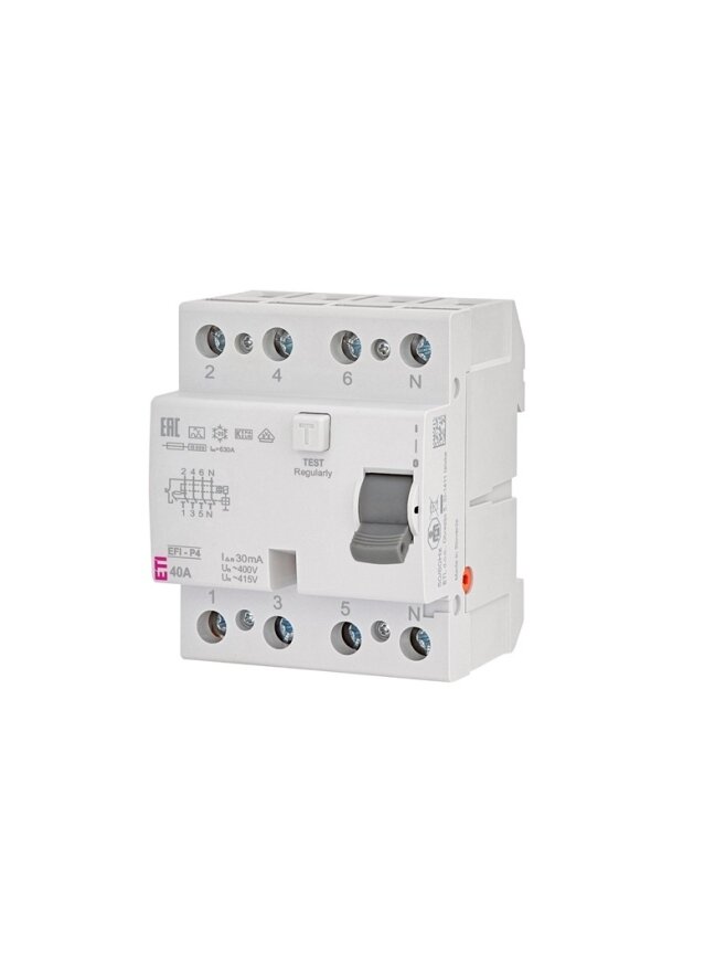 Srovės nuotėkio rėlė ETI EFI-P4 A, 4P, 40 A, 415 V, 30 mA Srovės nuotėkio rėlė ETI EFI-P4 A, 4P, 40 A, 415 V, 30 mA