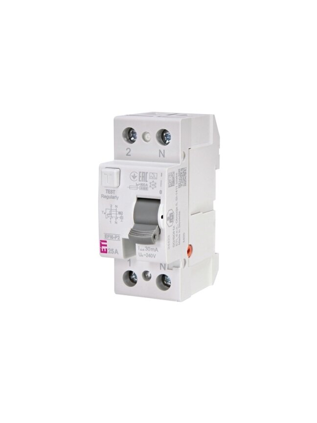 Srovės nuotėkio rėlė ETI EFI6-P2 A 6kA, 2P, 25 A, 240 V,30mA Srovės nuotėkio rėlė ETI EFI6-P2 A 6kA, 2P, 25 A, 240 V,30mA