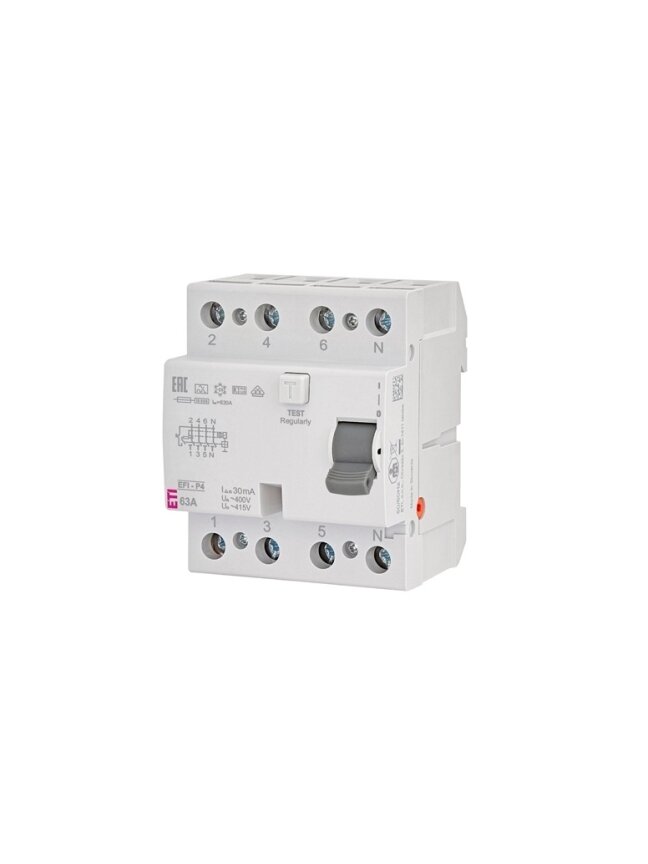 Srovės nuotėkio rėlė ETI EFI6-P4 A, 4P, 40 A, 415 V, 30 mA Srovės nuotėkio rėlė ETI EFI6-P4 A, 4P, 40 A, 415 V, 30 mA