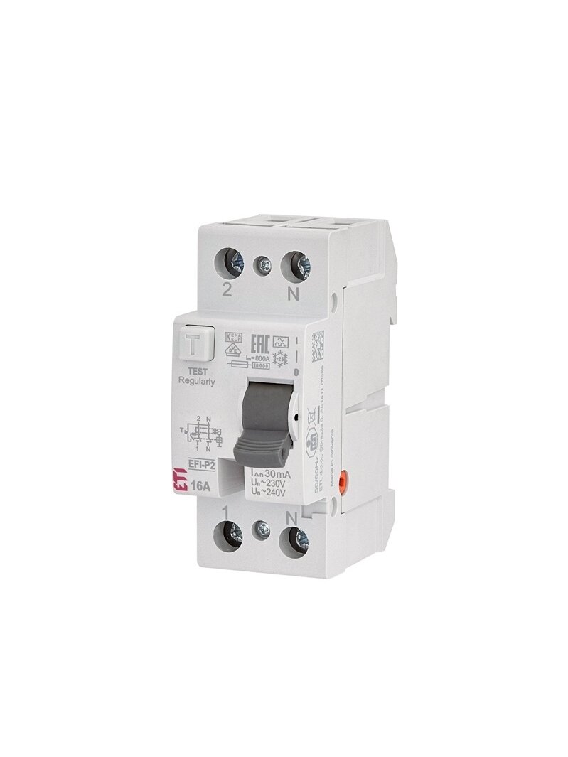 Srovės nuotėkio rėlė ETI EFI-P2 A, 2P, 16 A, 240 V, 30 mA Srovės nuotėkio rėlė ETI EFI-P2 A, 2P, 16 A, 240 V, 30 mA