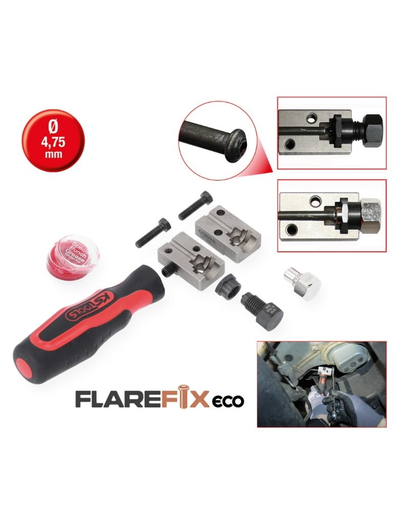 Stabdžių vamzdelių 4,75 mm briaunų lenkimo komplektas FLAREFIXeco, KS Tools 3 Stabdžių vamzdelių 4,75 mm briaunų lenkimo komplektas FLAREFIXeco, KS Tools 3