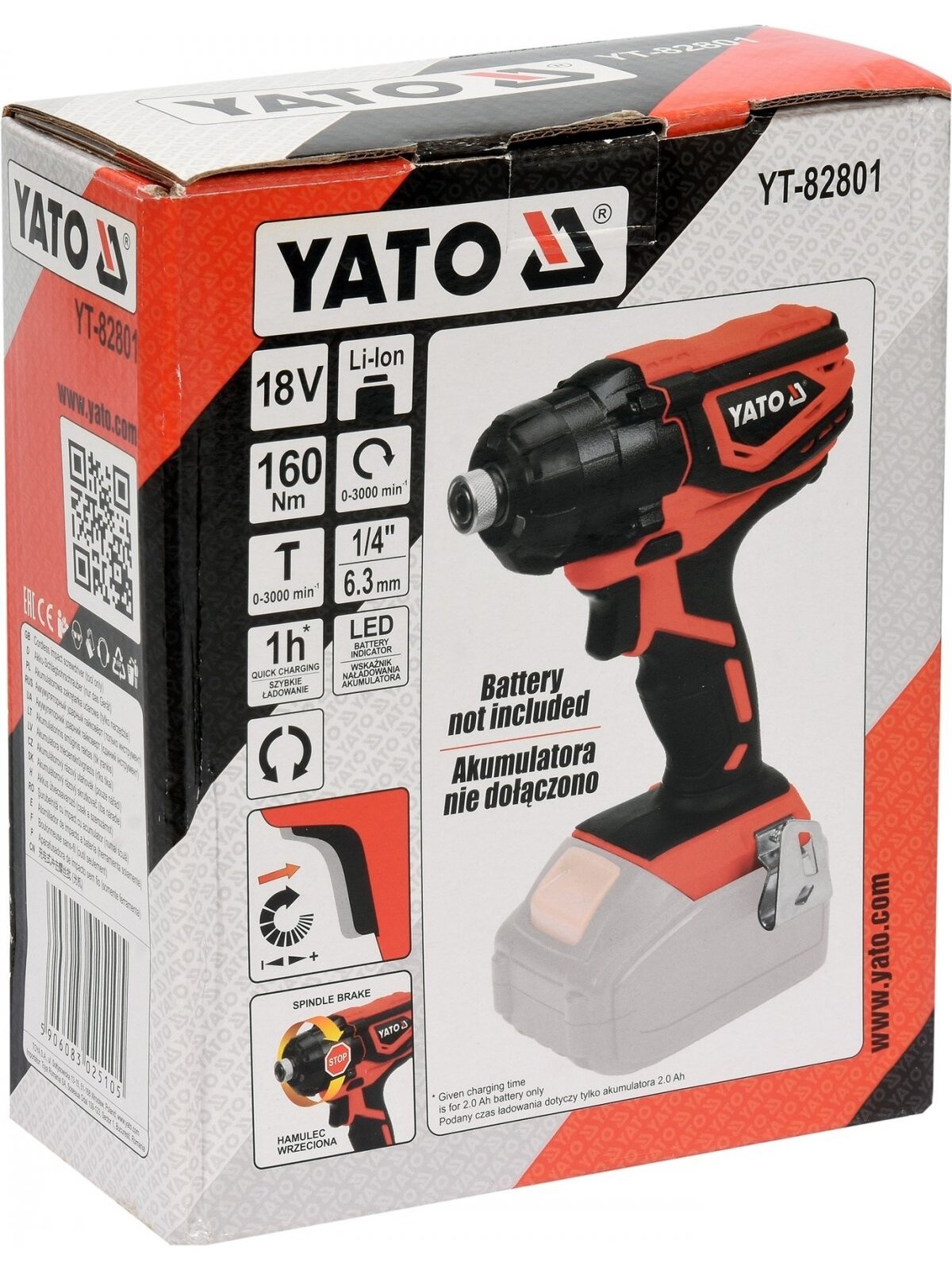 Suktuvas smūginis akumuliatorinis YT-82801 18V Li-ion (be akumuliatoriaus) Yato | 160Nm 2