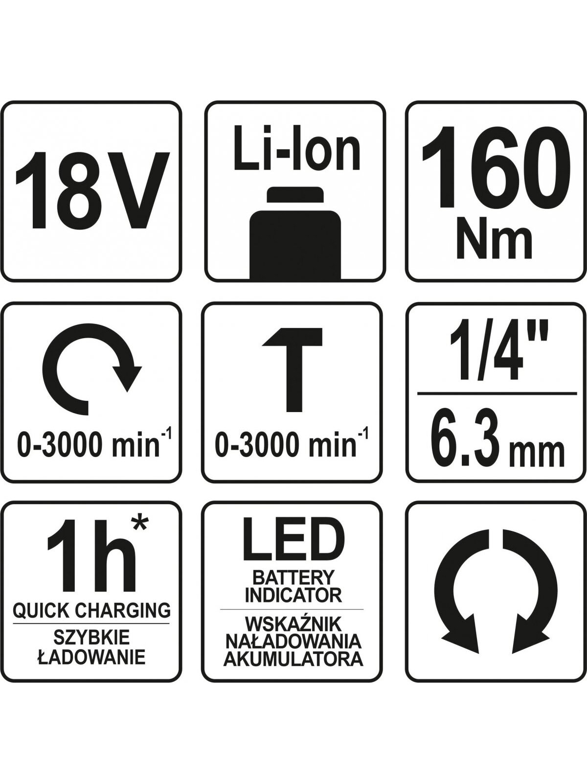 Suktuvas smūginis akumuliatorinis YT-82801 18V Li-ion (be akumuliatoriaus) Yato | 160Nm 4