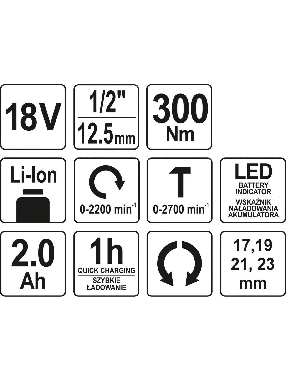 Suktuvas smūginis akumuliatorinis YT-82804 18V Li-ion Yato | 2000 mAh, 300Nm 4 Suktuvas smūginis akumuliatorinis YT-82804 18V Li-ion Yato | 2000 mAh, 300Nm 4