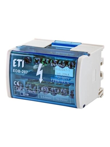 Sujungimo kaladėlė ETI EDB-207, 5 x 1,5-6 mm²; 2 x 6-16 mm² Sujungimo kaladėlė ETI EDB-207, 5 x 1,5-6 mm²; 2 x 6-16 mm²