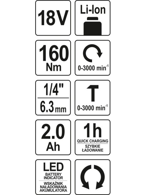 Suktuvas smūginis akumuliatorinis YT-82800 18V Li-ion Yato | 2000 mAh, 160Nm 3