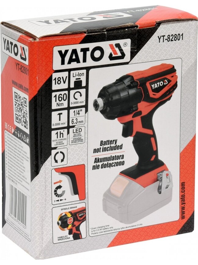 Suktuvas smūginis akumuliatorinis YT-82801 18V Li-ion (be akumuliatoriaus) Yato | 160Nm 2