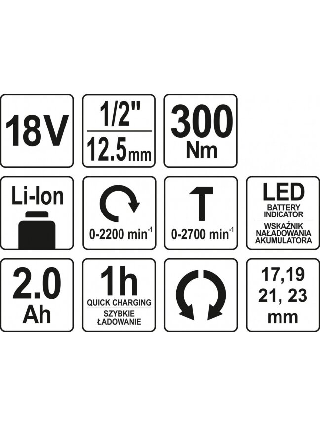 Suktuvas smūginis akumuliatorinis YT-82804 18V Li-ion Yato | 2000 mAh, 300Nm 4