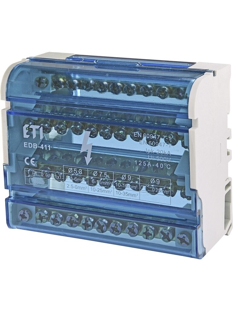 Sujung kaladėlė ETI EDB-411,7x1,5-6mm2;2x6-16mm2;2x10-16mm² Sujung kaladėlė ETI EDB-411,7x1,5-6mm2;2x6-16mm2;2x10-16mm²