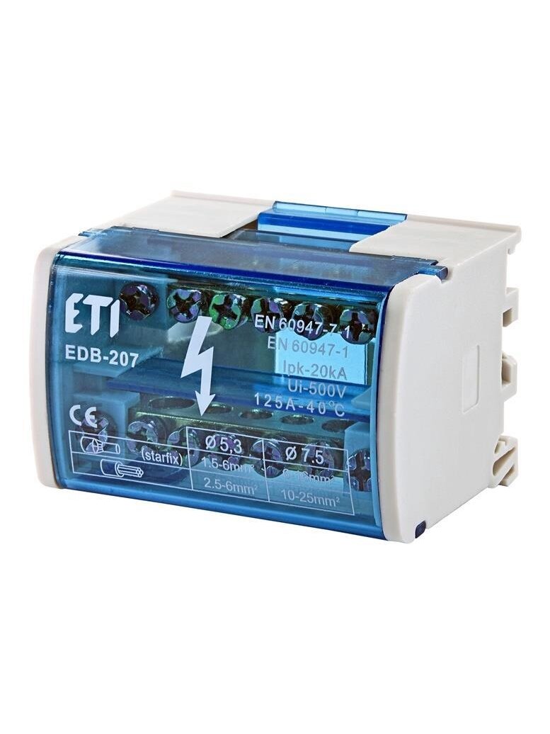 Sujungimo kaladėlė ETI EDB-207, 5 x 1,5-6 mm²; 2 x 6-16 mm² Sujungimo kaladėlė ETI EDB-207, 5 x 1,5-6 mm²; 2 x 6-16 mm²