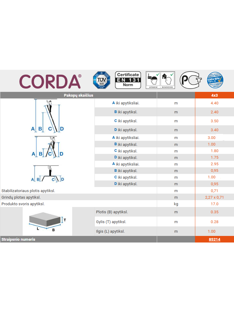 Sulankstomos kopėčios 4 x 3 Krause Corda (085108) 1