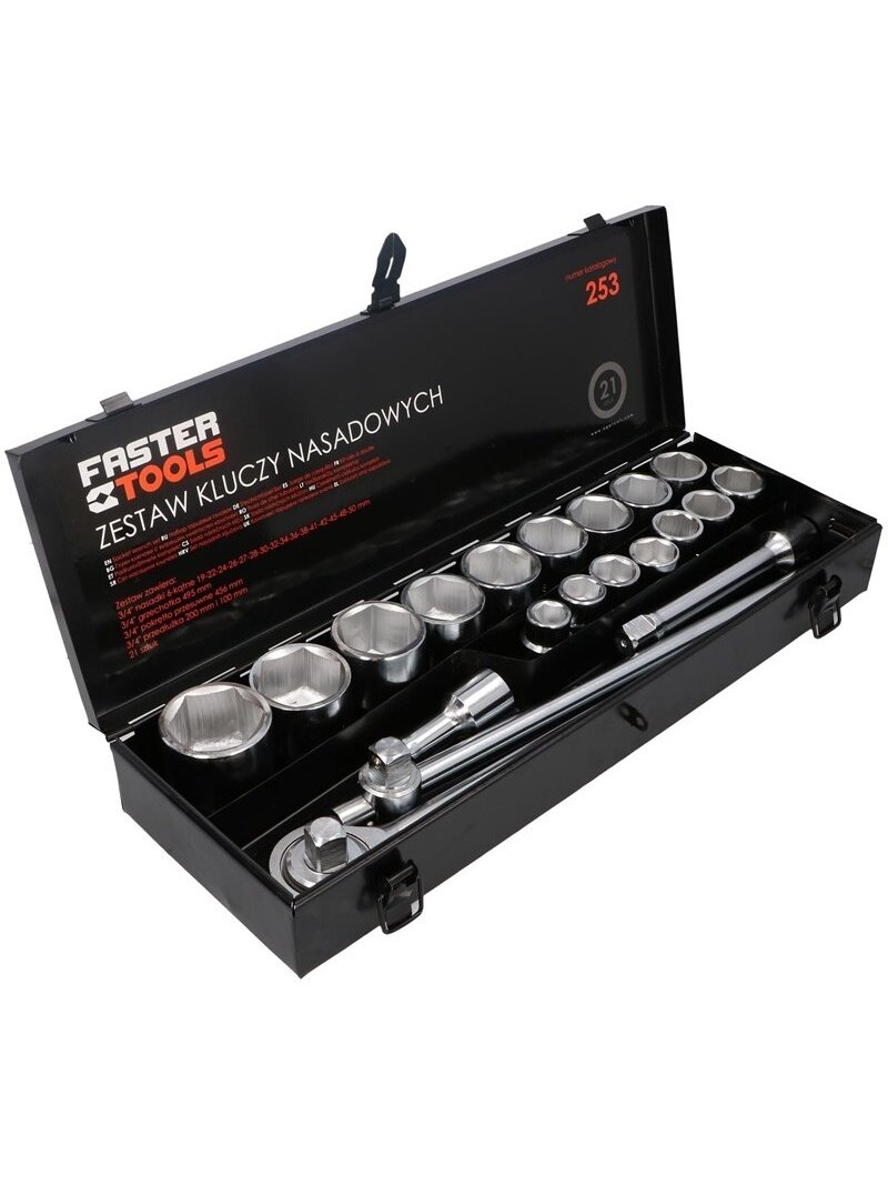 Sukimo galvučių rinkinys Faster Tools 21 vnt, 3/4" 19-50mm Sukimo galvučių rinkinys Faster Tools 21 vnt, 3/4" 19-50mm