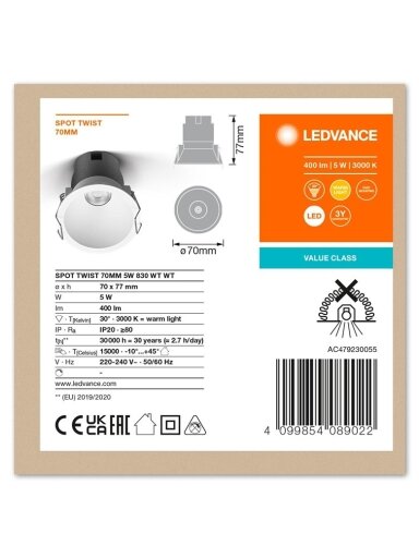 Šviestuvas įleidžiamas Ledvance Twist TWIST, 5W, 3000°K, LED