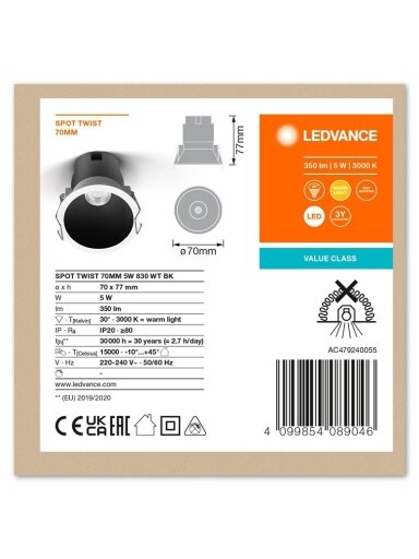 Šviestuvas įleidžiamas Ledvance Twist TWIST, 5W, 3000°K, LED