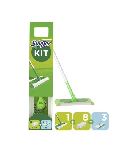 Swiffer Sweeper Kit, Sausas 8 vnt + Šlapias 3 vnt