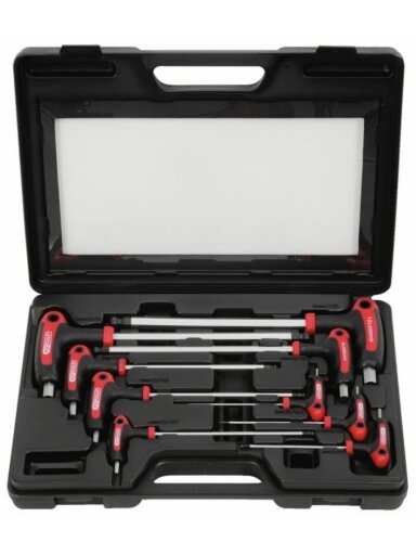 T- formos raktų komplektas, šešiakampiai HEX 2-12 mm, 9 vnt, KS Tools