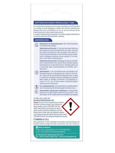 Tabletės Dr. Beckmann, kavos aparatui valyti, 6 vnt. Tabletės Dr. Beckmann, kavos aparatui valyti, 6 vnt.
